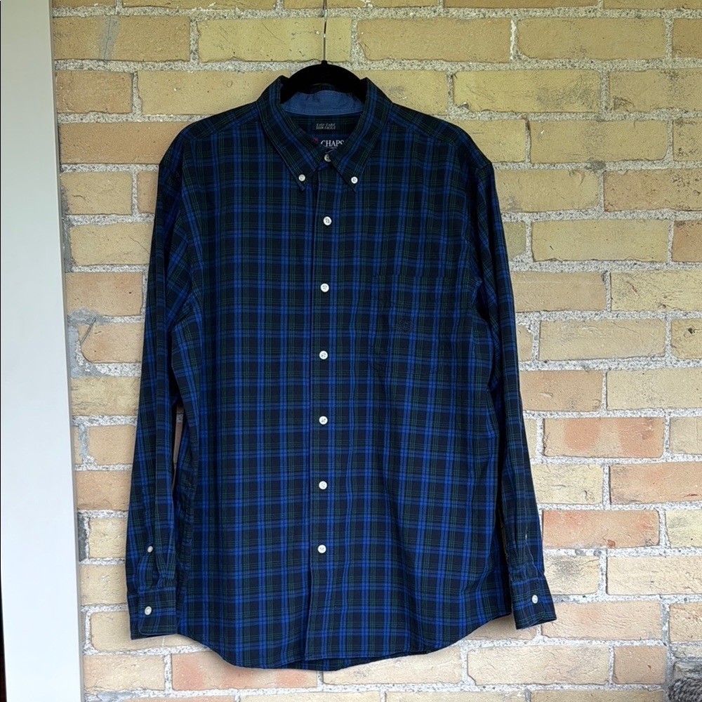 Chaps Ralph Lauren Blue and Green Plaid Men's Shirt